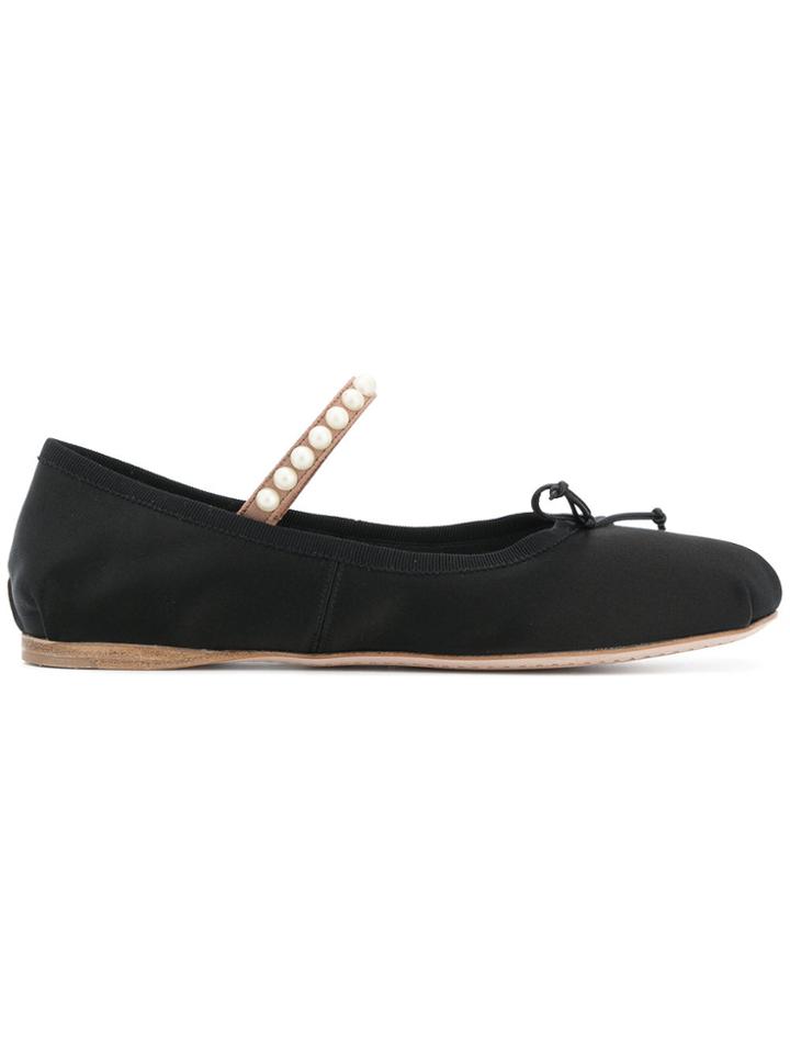 Miu Miu Pearl Embellished Ballerinas - Black