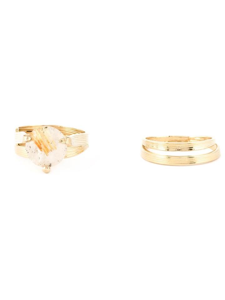 Wouters & Hendrix 'bamboo' Rutilated Quartz Set Of Two Rings