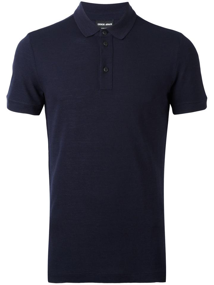 Giorgio Armani Plain Polo Shirt, Men's, Size: 54, Blue, Virgin Wool