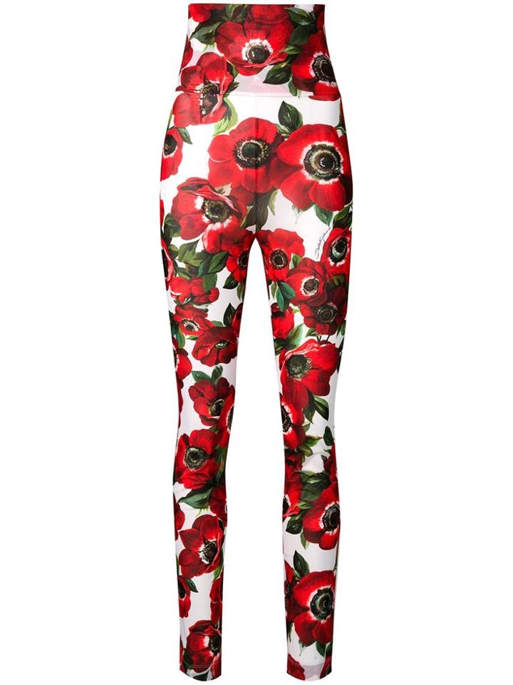 Dolce & Gabbana Floral Print Leggings - Red