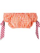 House Of Holland - Gingham Crop Top - Women - Cotton/polyester - 12, Yellow/orange, Cotton/polyester
