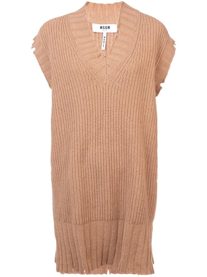 Msgm Distressed Longline Sweater - Nude & Neutrals