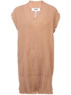 Msgm Distressed Longline Sweater - Nude & Neutrals