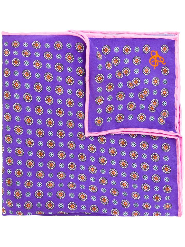 Canali Patterned Pocket Square, Men's, Pink/purple, Silk