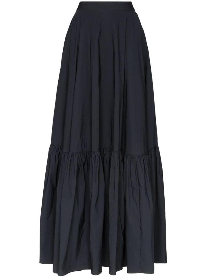 Plan C Taffeta Ruffle-hem Maxi Skirt - Blue