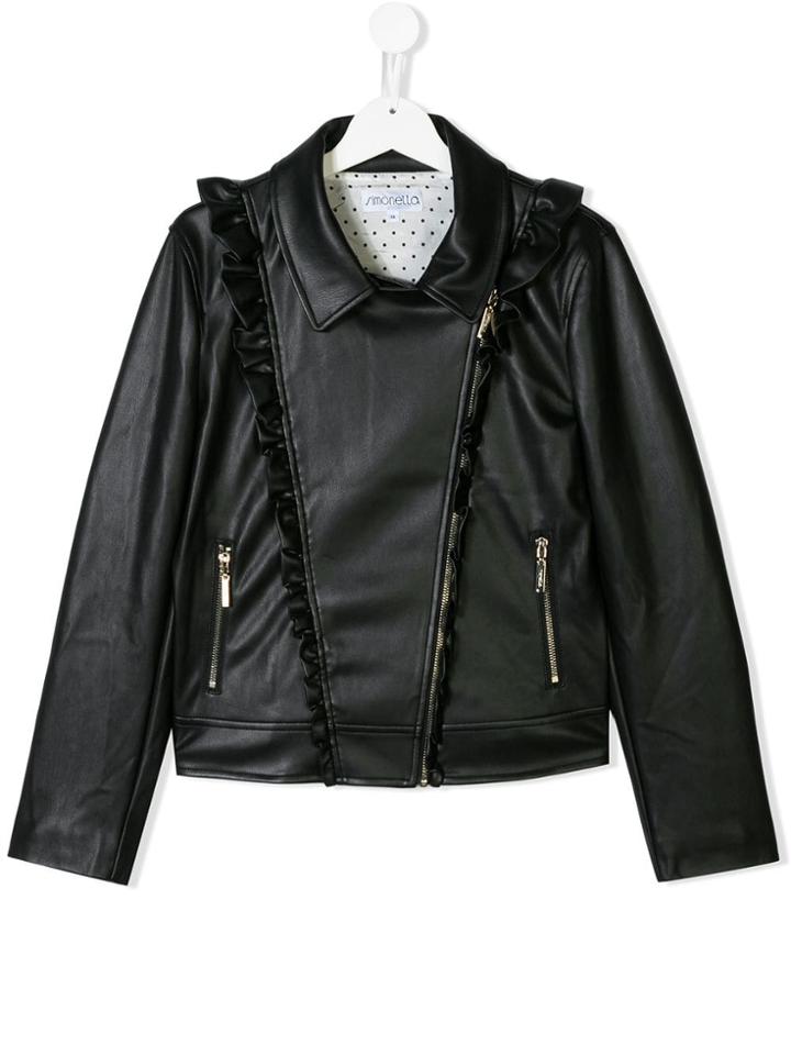 Simonetta Teen Faux Leather Biker Jacket - Black