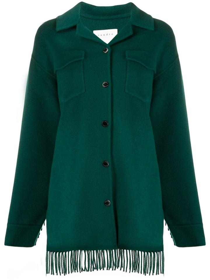 Sandro Paris Fringed Shirt Jacket - Green