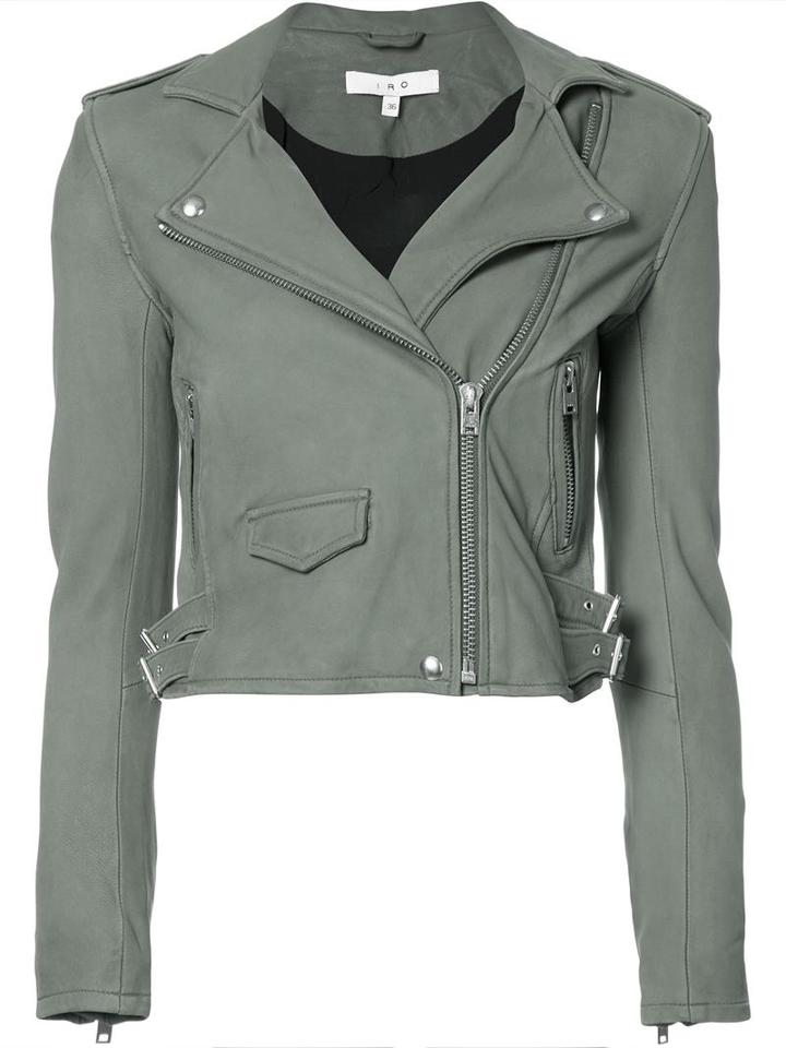 Iro Cropped Biker Jacket, Women's, Size: 40, Grey, Rayon/polyester/lamb Skin
