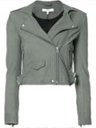 Iro Cropped Biker Jacket, Women's, Size: 40, Grey, Rayon/polyester/lamb Skin