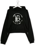 Balmain Kids Teen Metallic Logo Cropped Hoodie - Black