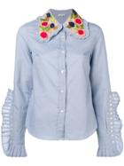 Manoush Knife Pleats Embellished Collar Shirt - Blue