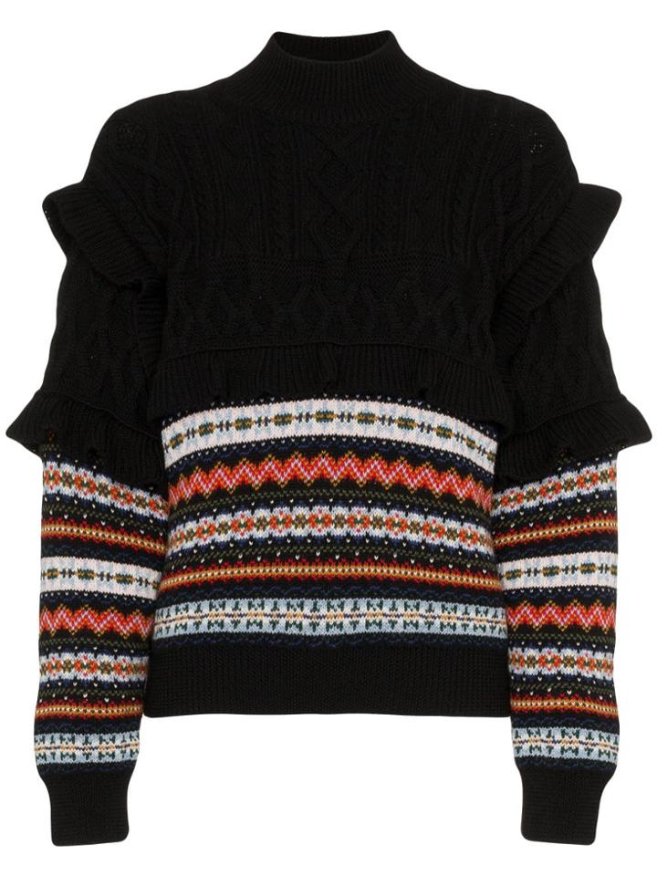 Philosophy Di Lorenzo Serafini Long Sleeve Cable Knit Sweater - Black