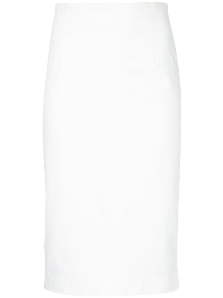 Estnation - Rear Zip Pencil Skirt - Women - Cotton/polyurethane - 38, White, Cotton/polyurethane