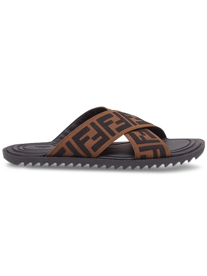 Fendi Jacquard Crossover Slides - Brown