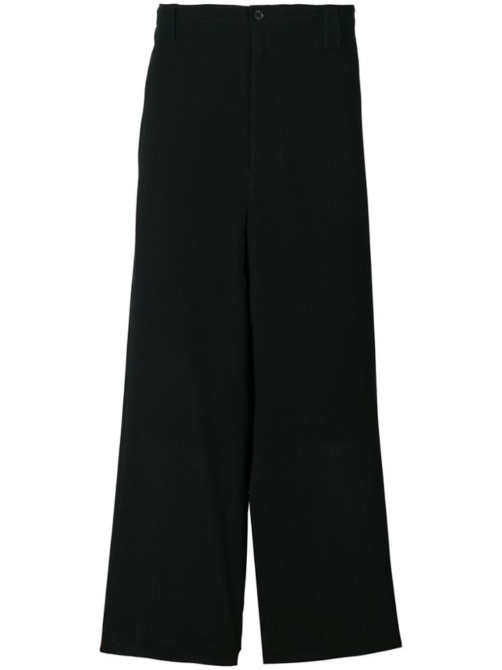Yohji Yamamoto Print-detail Cropped Trousers - Black