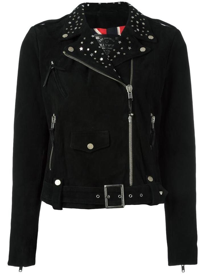 Htc Hollywood Trading Company Cropped Biker Jacket, Women's, Size: Medium, Black, Leather/viscose
