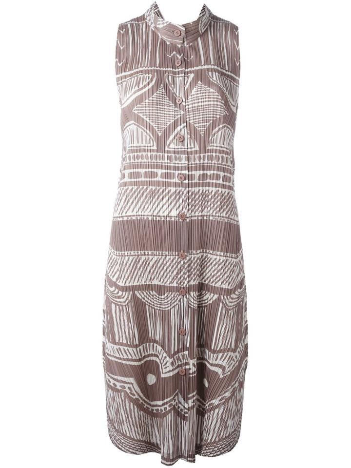 Pleats Please By Issey Miyake Sleeveless Pleated Shirt Dress