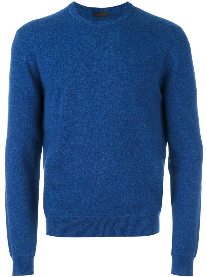 Z Zegna Crew Neck Jumper, Men's, Size: Small, Blue, Polyamide/cashmere