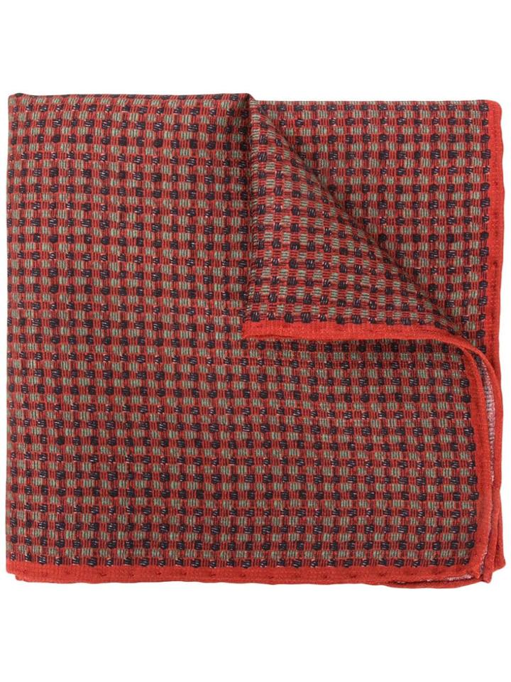 Canali Micro Check Pocket Square - Red