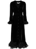 Rotate Ruffle Velvet Midi Dress - Black