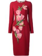 Dolce & Gabbana Tulip Print Dress, Women's, Size: 40, Red, Silk/spandex/elastane/rayon/virgin Wool