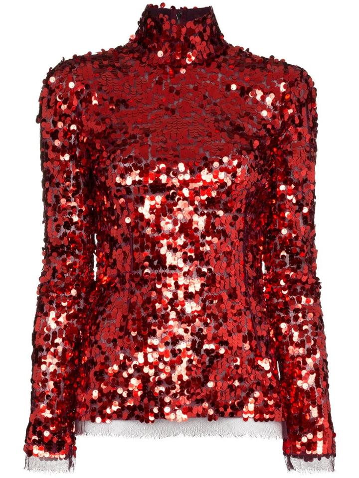 Dolce & Gabbana Turtle Neck Sequin Embellished Top - Red
