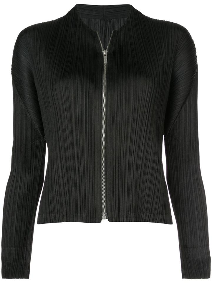 Pleats Please By Issey Miyake Pleated Zip Front Blouse - Black