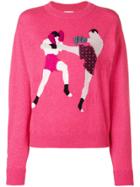 Barrie Embroidered Long-sleeve Sweater - Pink & Purple