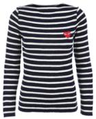 Comme Des Garçons Play Embroidered Heart Striped Jumper, Women's, Size: Medium, Blue, Wool