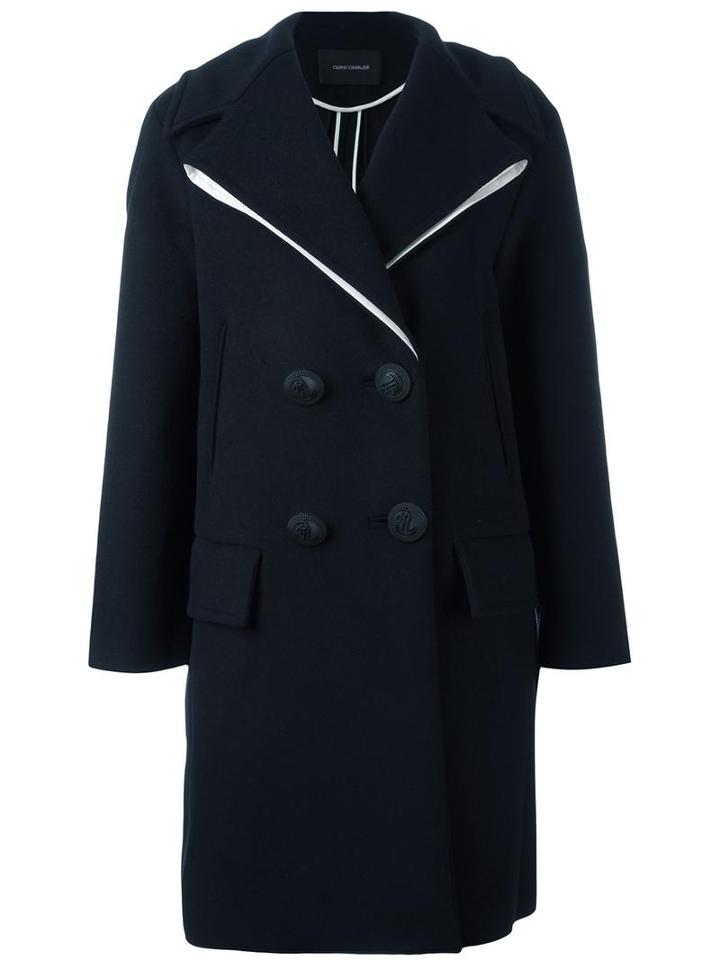 Cédric Charlier Contrasting Detail Coat, Women's, Size: 36, Blue, Wool/polyamide/acetate/rayon