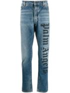 Palm Angels Branded Straight Jeans - Blue