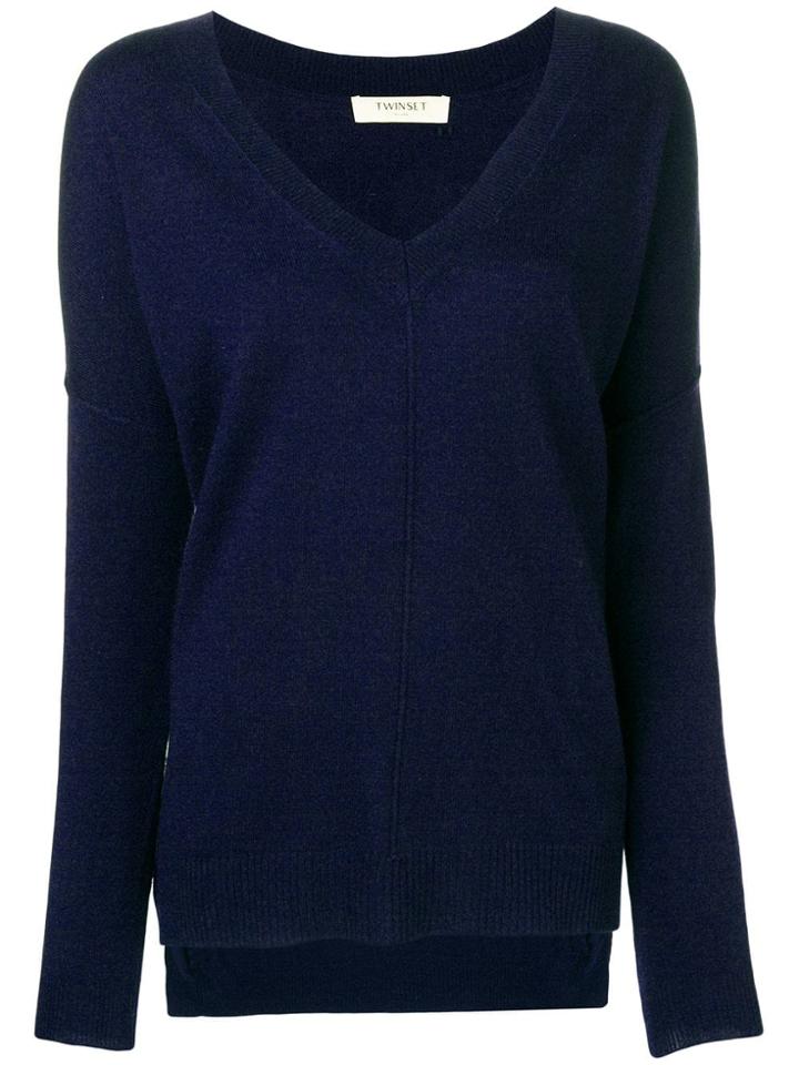 Twin-set Oversized V-neck Jumper - Blue