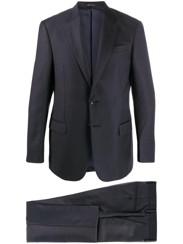 Giorgio Armani Notched Lapels Textured Suit - Blue