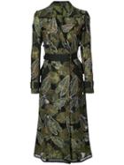 Yigal Azrouel - Leaf Embroidered Trench Coat - Women - Cotton/polyester - 2, Green, Cotton/polyester
