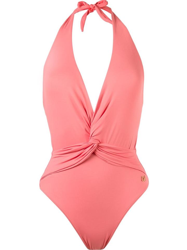Brigitte Deep V-neck Wrapped Swimsuit - Pink & Purple