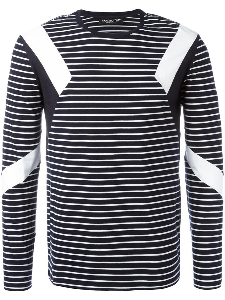 Neil Barrett Geometric Insert Striped Top, Men's, Size: Small, Blue, Cotton