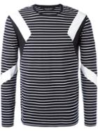 Neil Barrett Geometric Insert Striped Top, Men's, Size: Small, Blue, Cotton