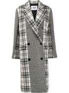 Msgm Check And Houndstooth Peacoat - Black