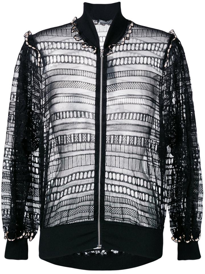 Alexander Mcqueen Macramé Bomber Jacket, Women's, Size: 44, Black, Silk/cotton/polyamide