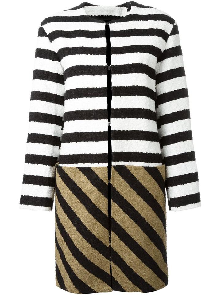 Sonia Rykiel Striped Loop Knit Coat, Women's, Size: 38, White, Cotton/silk/viscose