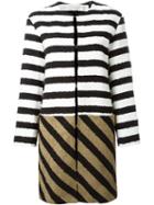 Sonia Rykiel Striped Loop Knit Coat, Women's, Size: 38, White, Cotton/silk/viscose