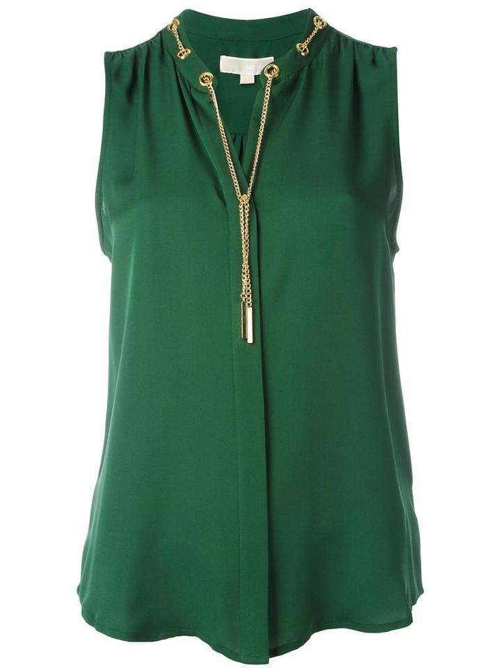 Michael Michael Kors Chain Collar Blouse, Women's, Size: Small, Green, Silk