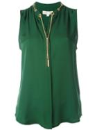 Michael Michael Kors Chain Collar Blouse, Women's, Size: Small, Green, Silk