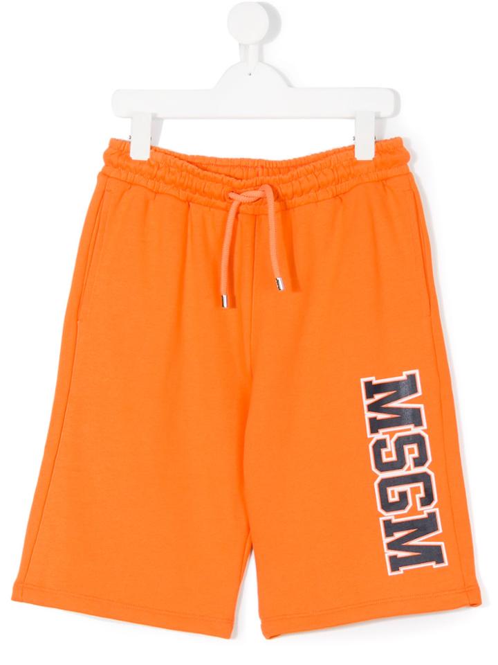 Msgm Kids Logo Print Track Shorts - Yellow & Orange