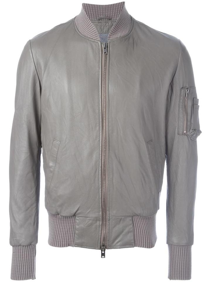 Giorgio Brato Zipped Bomber Jacket, Men's, Size: 50, Grey, Leather/cotton/polyester