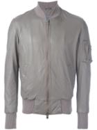 Giorgio Brato Zipped Bomber Jacket, Men's, Size: 50, Grey, Leather/cotton/polyester