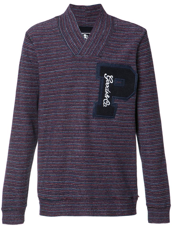 Prps Striped V-neck Sweatshirt, Men's, Size: Large, Blue, Cotton