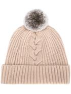 N.peal Fur Bobble Cable Beanie - Nude & Neutrals
