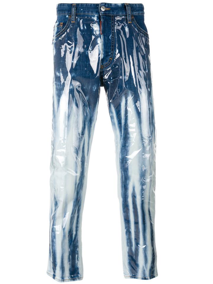 Dsquared2 - Glam Head Bleached Varnish Jeans - Men - Cotton/polyester/spandex/elastane/pvc - 44, Blue, Cotton/polyester/spandex/elastane/pvc