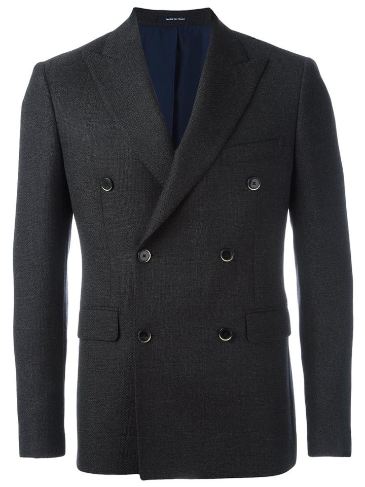 Dinner Double Breasted Blazer, Men's, Size: 48, Grey, Cupro/virgin Wool